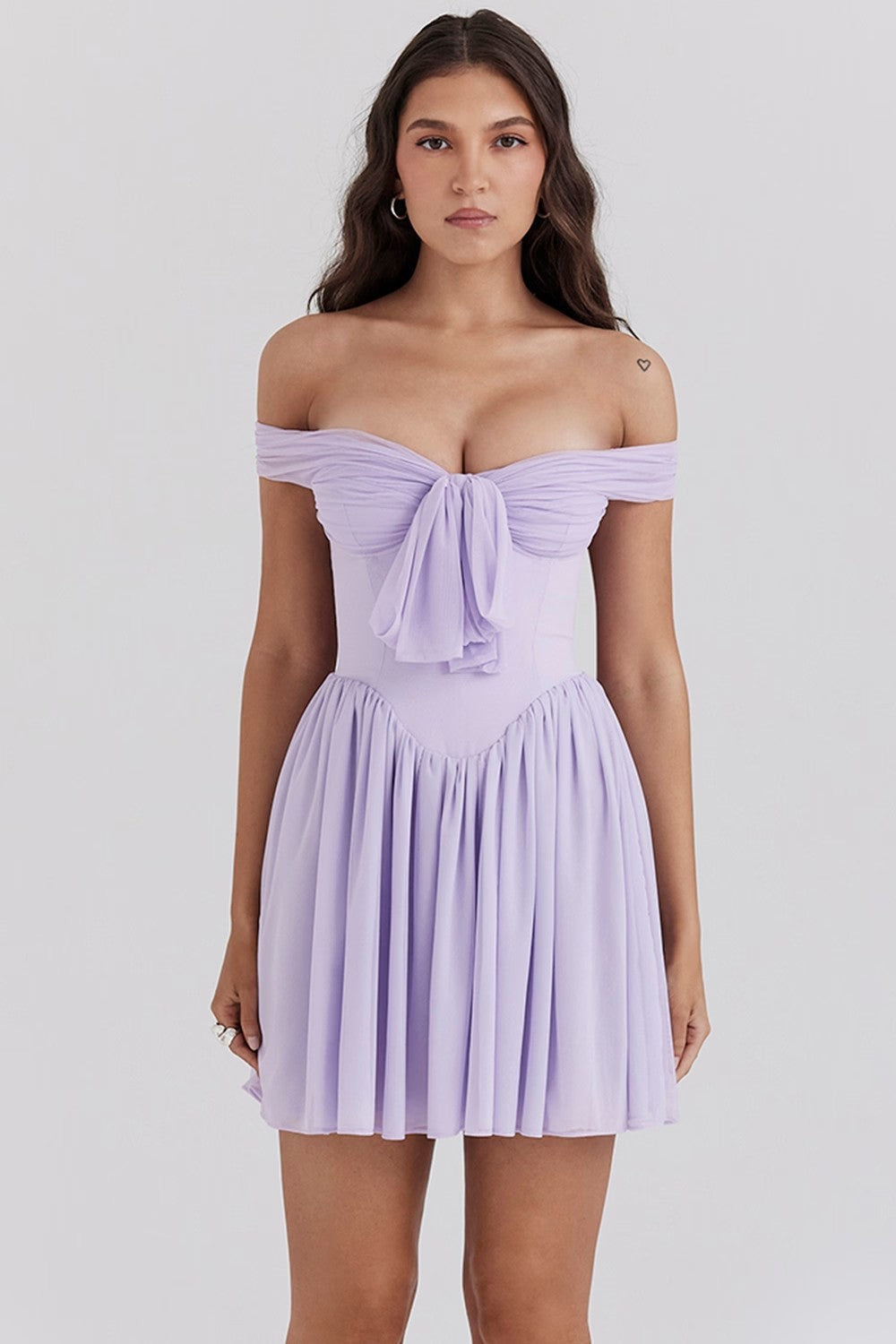 Aria | Off Shoulder Mini Dress Bow Front