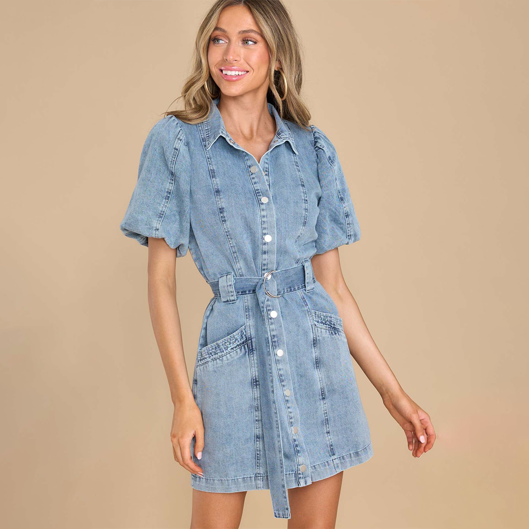 Nova | Denim Shirt Dress Puff Sleeves