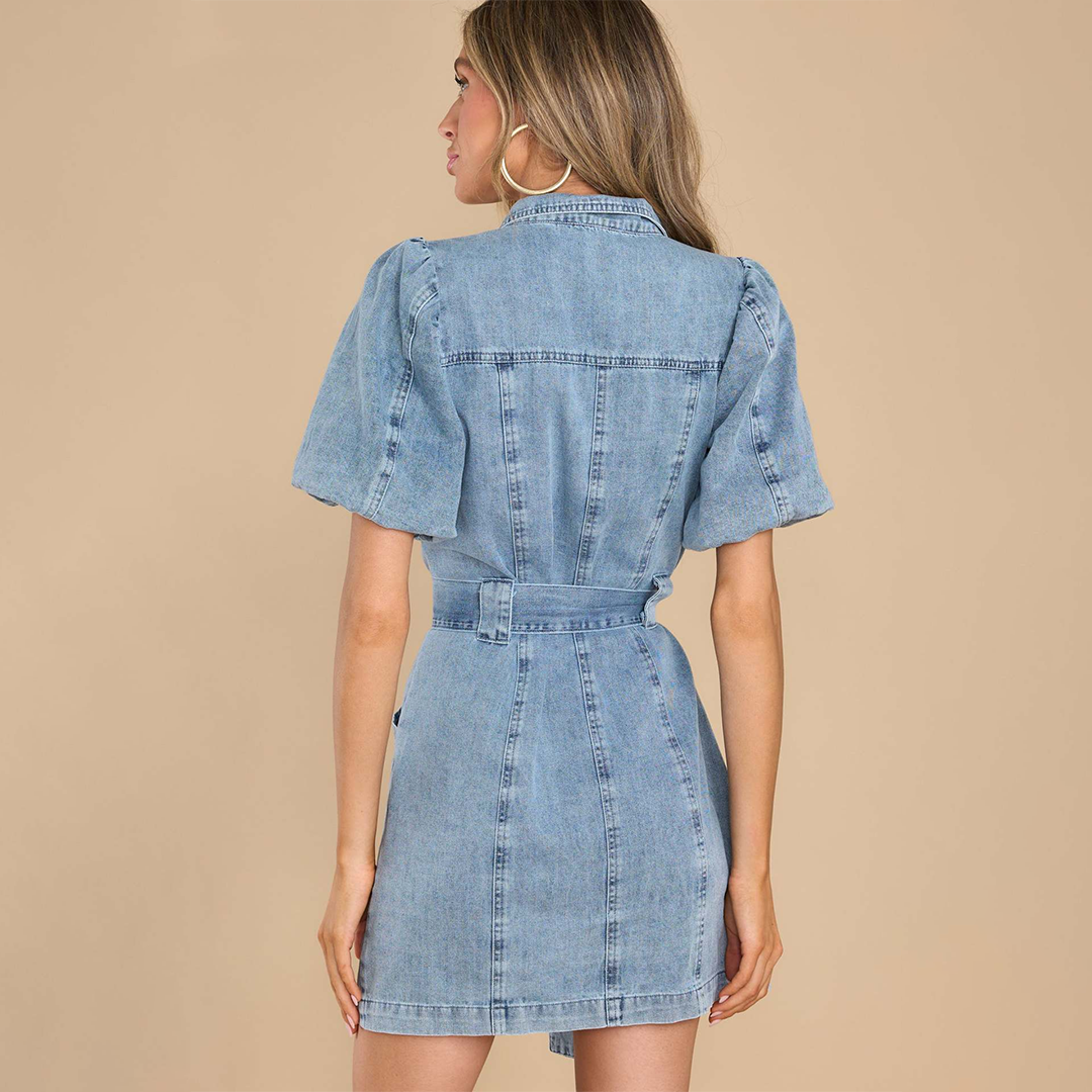 Nova | Denim Shirt Dress Puff Sleeves