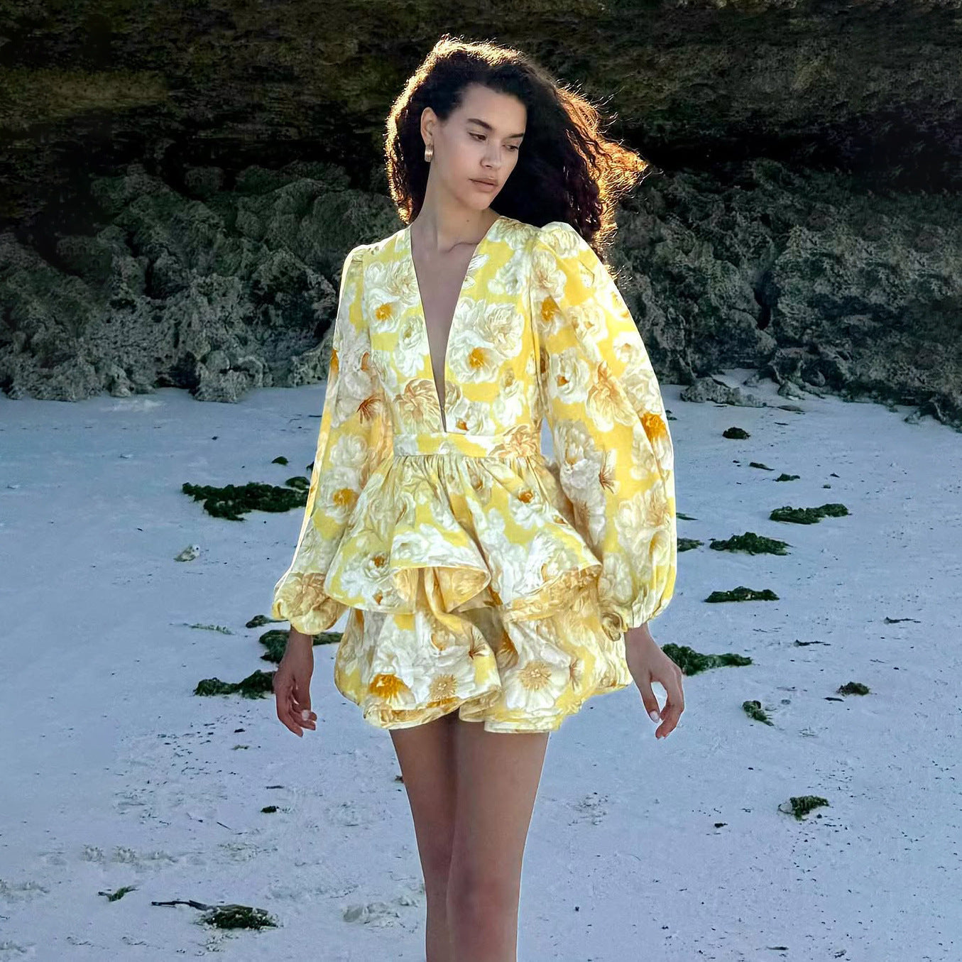 Lyra | Floral Mini Dress Deep V-Neck