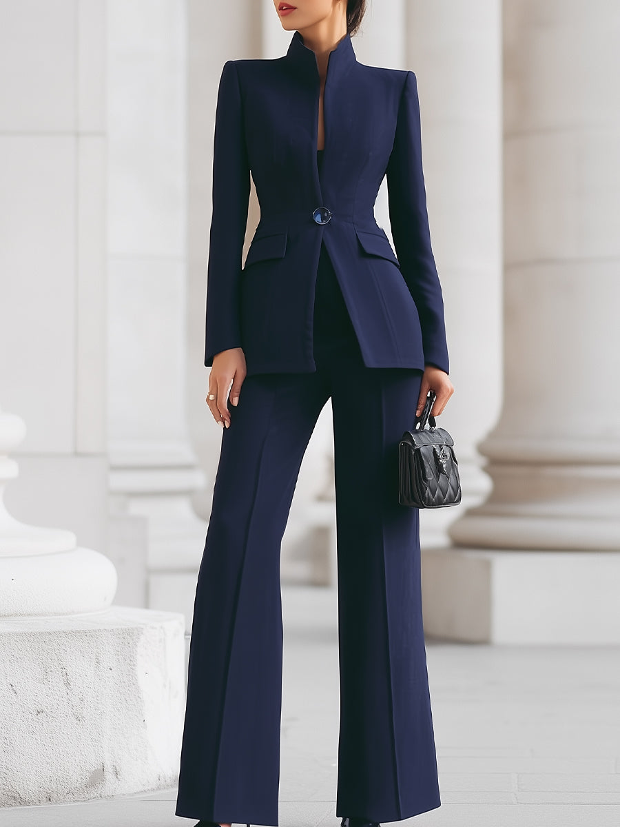 Luna | Navy Blazer Wide Leg Trousers Set