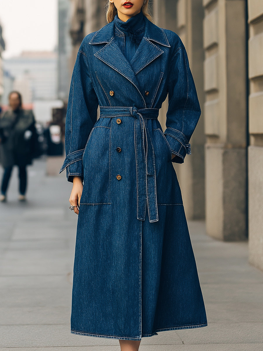Elena | Double-Breasted Denim Trench Coat