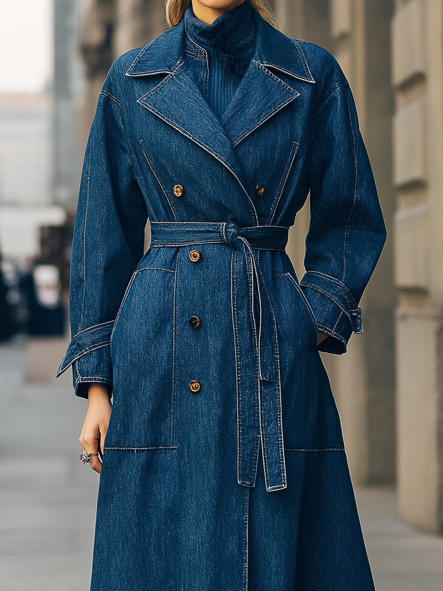 Elena | Double-Breasted Denim Trench Coat