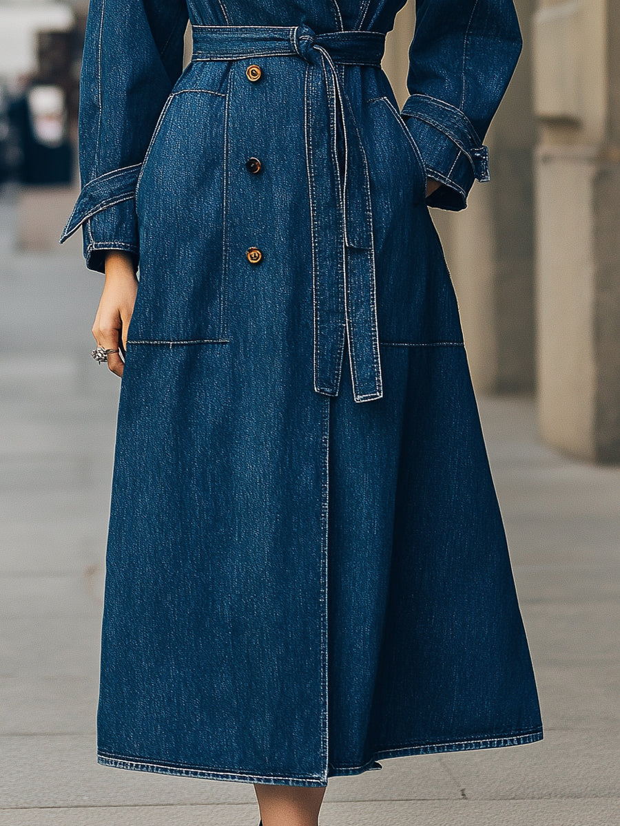 Elena | Double-Breasted Denim Trench Coat